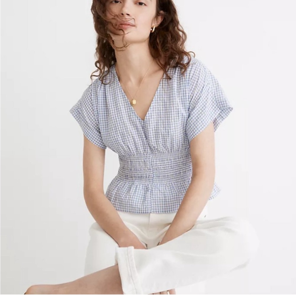 Madewell V-Neck Smocked-Waist Top